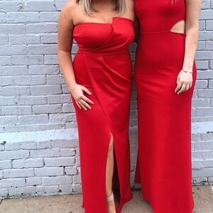 BooHoo Strapless Red Gown